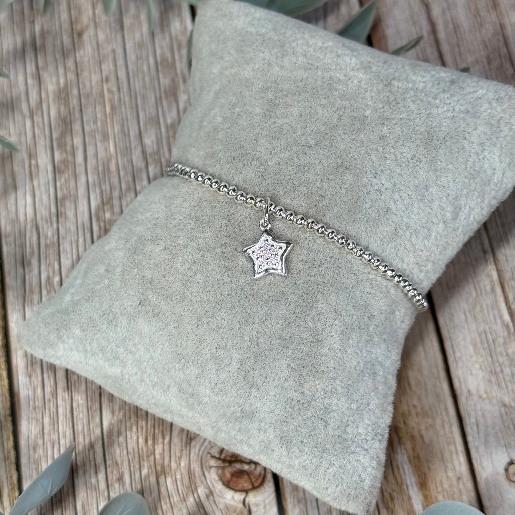 Sparkle Star Sterling Silver Elasticated Beaded Bracelet