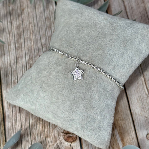 Sparkle Star Sterling Silver Elasticated Beaded Bracelet