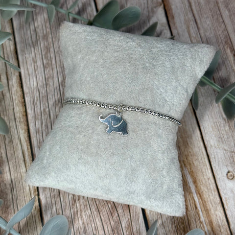 Elephant Sterling Silver Elasticated Beaded Bracelet