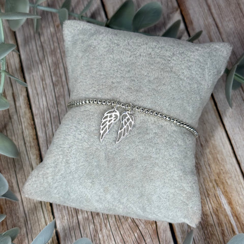 Open Wings Sterling Silver Elasticated Beaded Bracelet