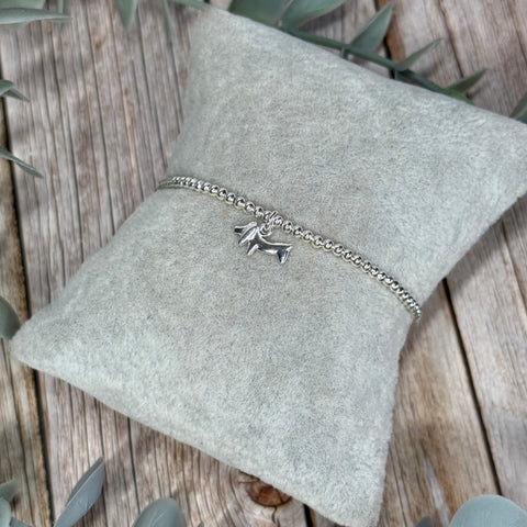 Sausage Dog Sterling Silver Elasticated Beaded Bracelet