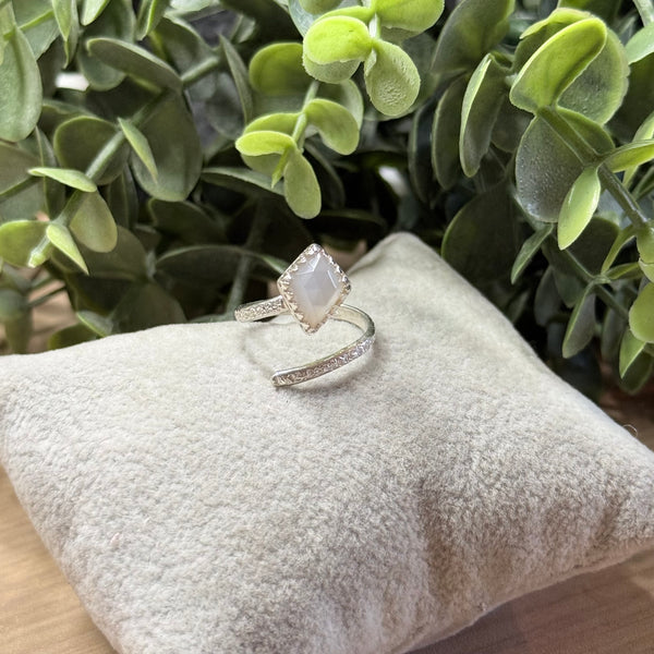 White Moonstone Adjustable Ring Handmade Sterling Silver