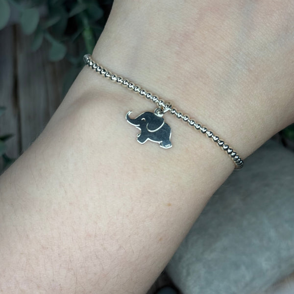 Elephant Sterling Silver Elasticated Beaded Bracelet