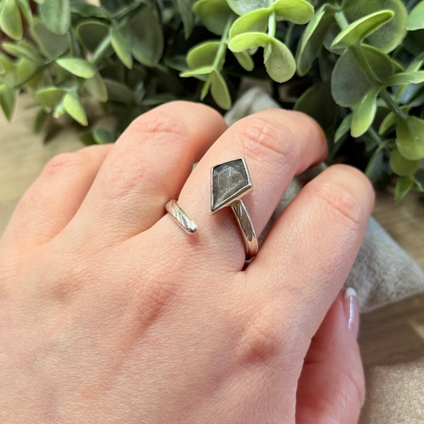 Silver Sheen Obsidian Adjustable Ring Handmade Sterling Silver