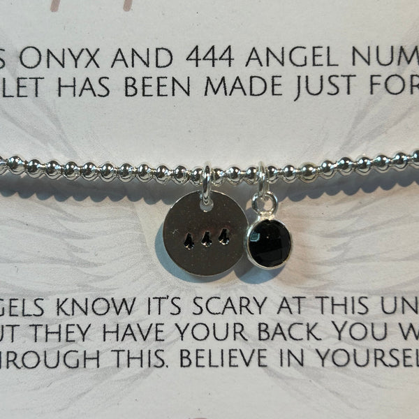 444 Angel Number Sterling Silver Elasticated Beaded Bracelet