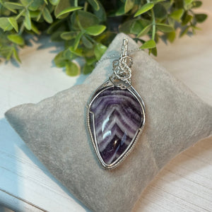 Chevron Amethyst Sterling Silver Wire Wrapped Pendant Necklace Handmade