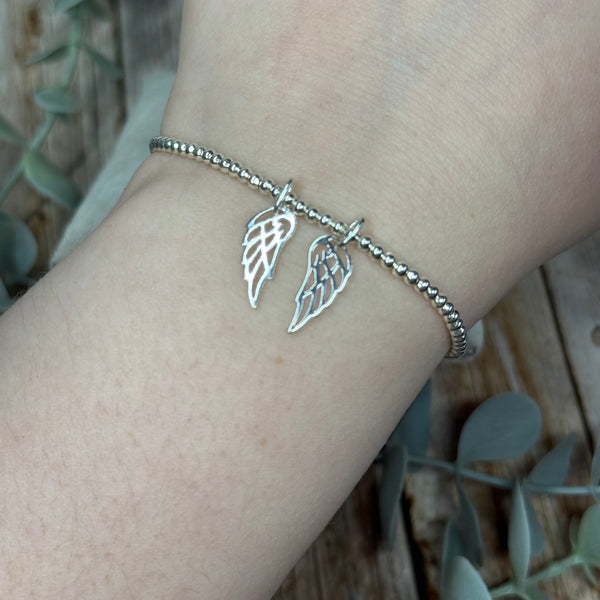 Open Wings Sterling Silver Elasticated Beaded Bracelet