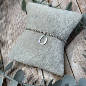 Horse Shoe Sterling Silver Elasticated Beaded Bracelet