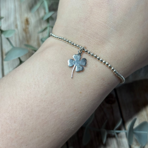 Clover Sterling Silver Elasticated Beaded Bracelet