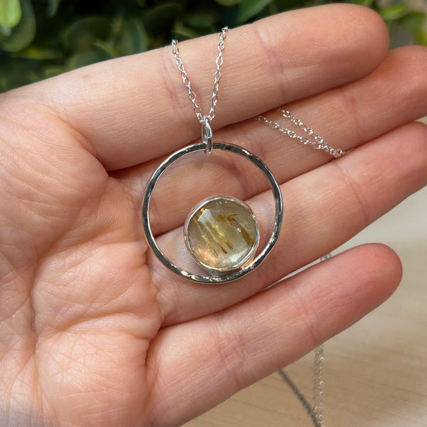 Golden Rutile Pendant Necklace Handmade Sterling Silver