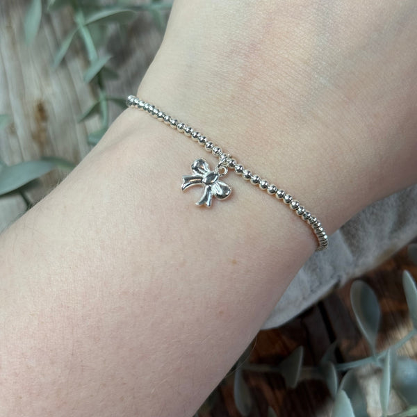 Bow Sterling Silver Elasticated Beaded Bracelet