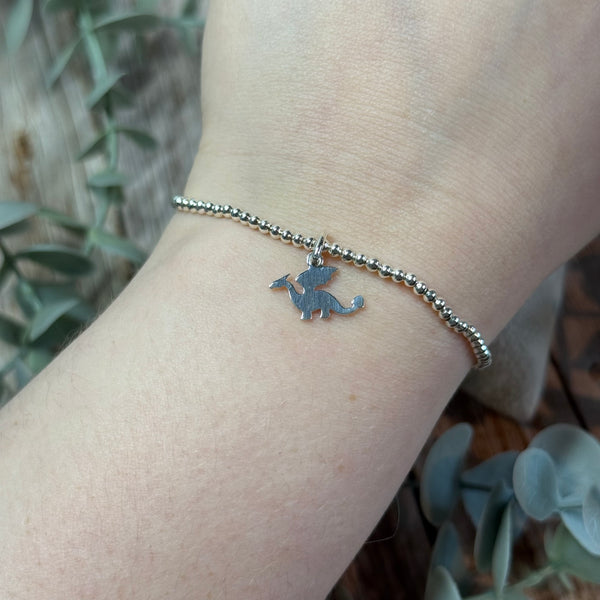Dragon Sterling Silver Elasticated Beaded Bracelet