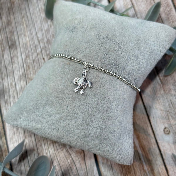 Turtle Sterling Silver Elasticated Beaded Bracelet