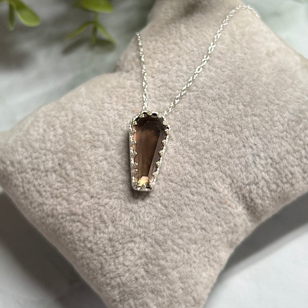 Smokey Quartz Coffin Pendant Necklace Handmade Sterling Silver