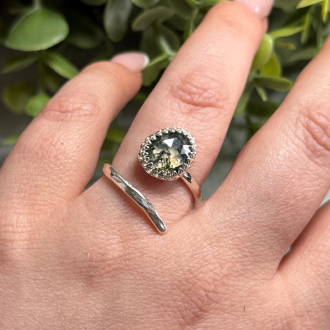 Moss Agate Adjustable Ring Handmade Sterling Silver
