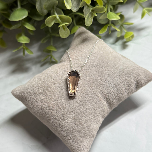 Smokey Quartz Coffin Pendant Necklace Handmade Sterling Silver