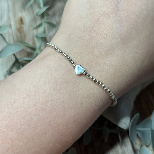 Heart Bead Sterling Silver Elasticated Beaded Bracelet