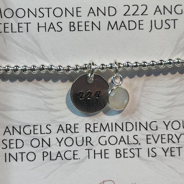 222 Angel Number Sterling Silver Elasticated Beaded Bracelet