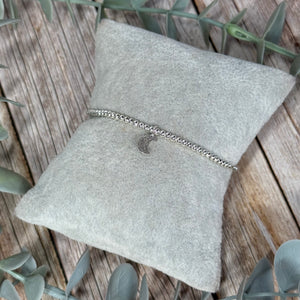 Hammered Moon Sterling Silver Elasticated Beaded Bracelet