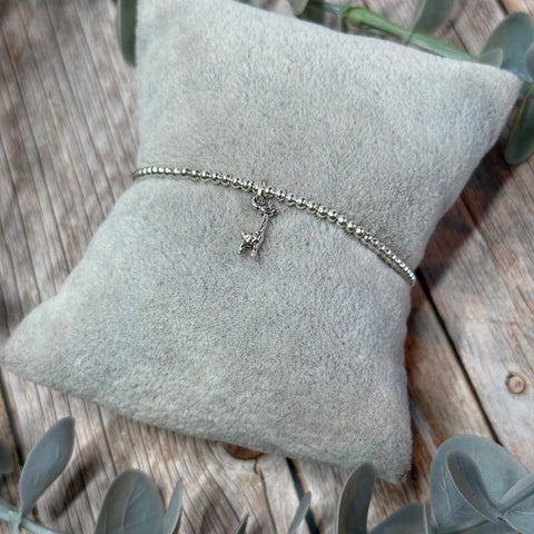 Giraffe Sterling Silver Elasticated Beaded Bracelet