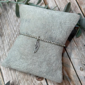 Angel Wing Sterling Silver Elasticated Beaded Bracelet