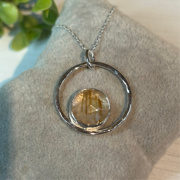 Golden Rutile Pendant Necklace Handmade Sterling Silver