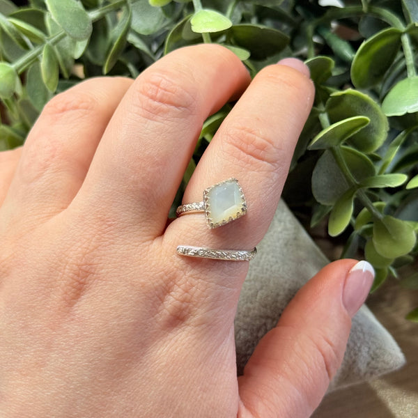 White Moonstone Adjustable Ring Handmade Sterling Silver