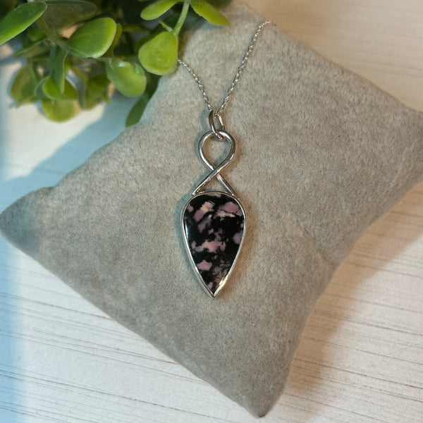 Rhodonite Pendant Necklace Handmade Sterling Silver