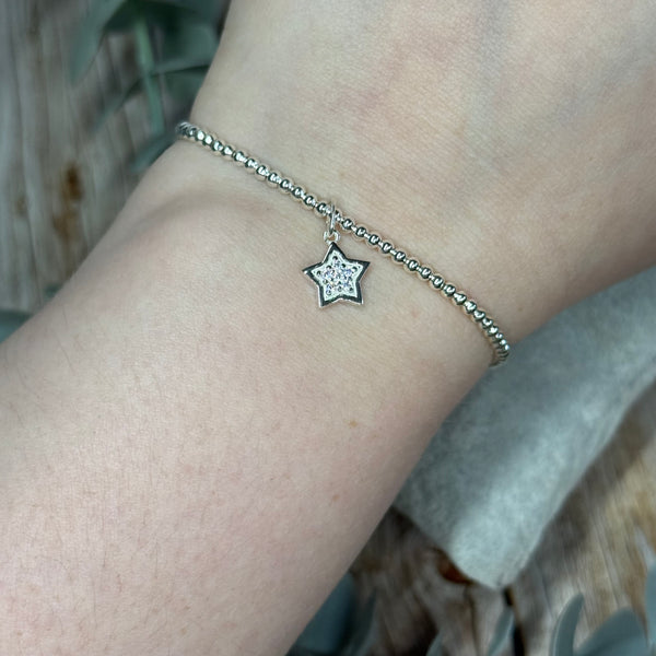 Sparkle Star Sterling Silver Elasticated Beaded Bracelet
