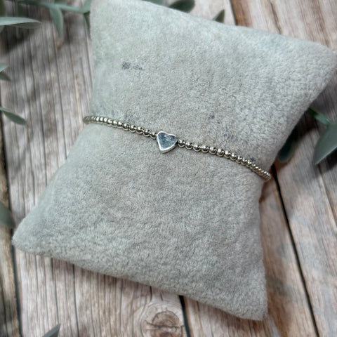 Heart Bead Sterling Silver Elasticated Beaded Bracelet