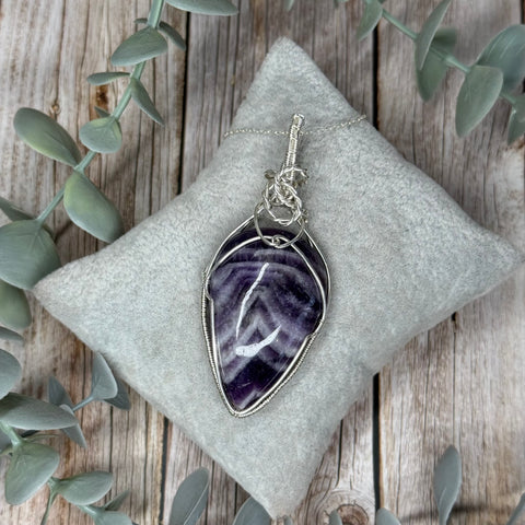 Chevron Amethyst Sterling Silver Wire Wrapped Pendant Necklace Handmade