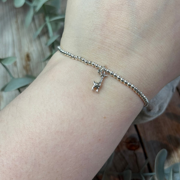 Giraffe Sterling Silver Elasticated Beaded Bracelet