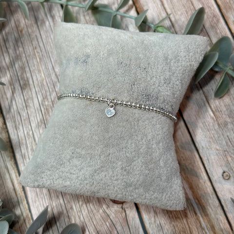 Dangle Heart Sterling Silver Elasticated Beaded Bracelet