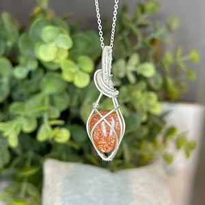 Sunstone Sterling Silver Wire Wrapped Pendant Necklace Handmade