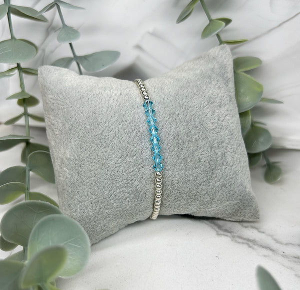 Baby Blue Sparkle Sterling Silver Elasticated Beaded Bracelet