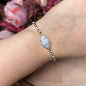 Blue Lace Agate Sterling Silver Elasticated Beaded Bracelet - Sarah's Pretty Rocks