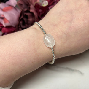 Clear Quartz Sterling Silver Elasticated Beaded Bracelet - Sarah's Pretty Rocks