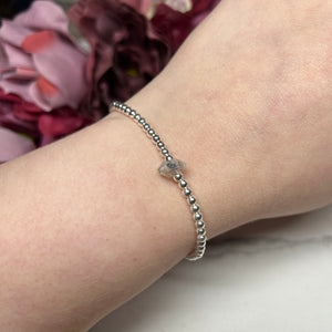 Herkimer Diamond Sterling Silver Elasticated Beaded Bracelet